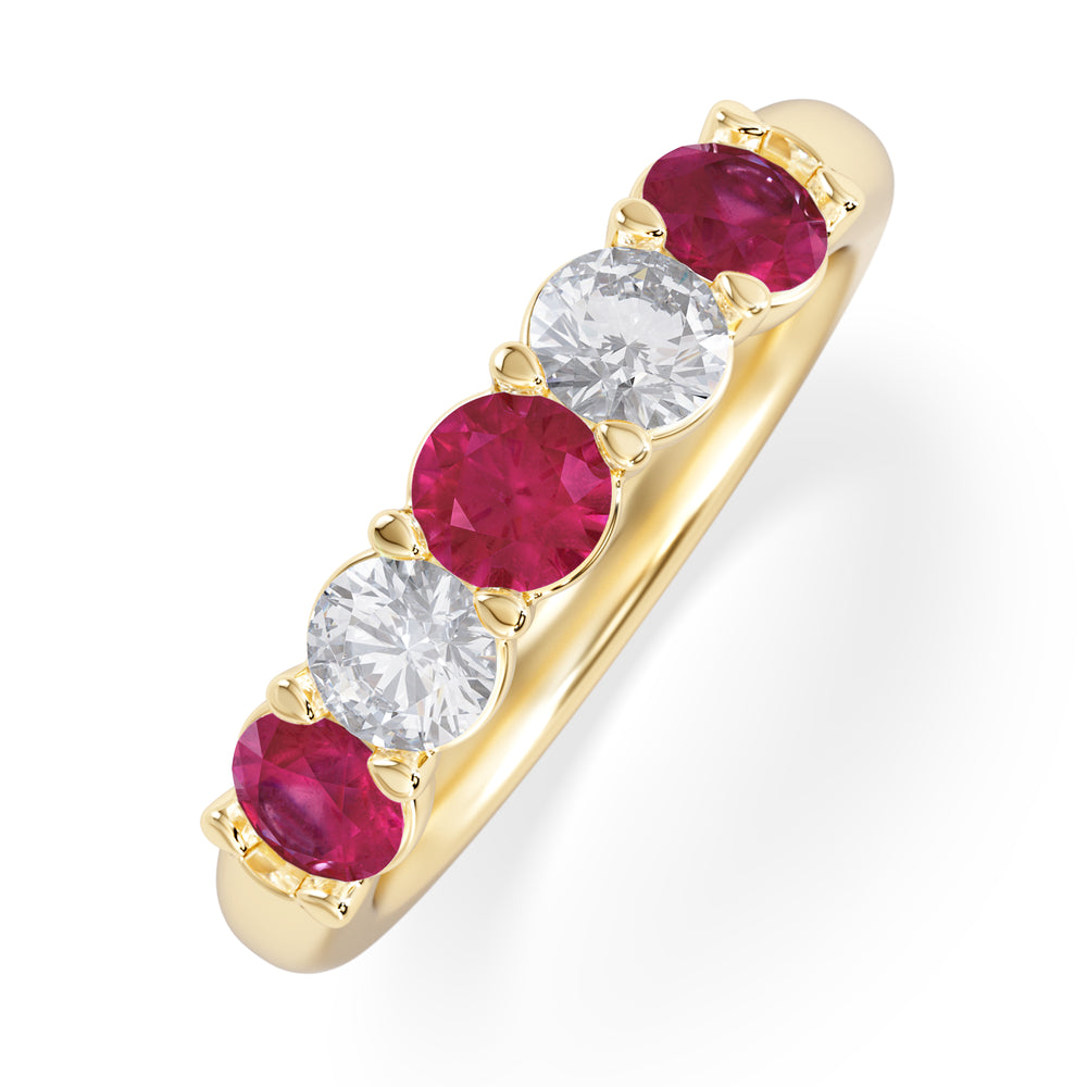 Solene 0.75ct Round Cut Lab Ruby and Lab Diamond Half Eternity Ring in 18K Yellow Gold
