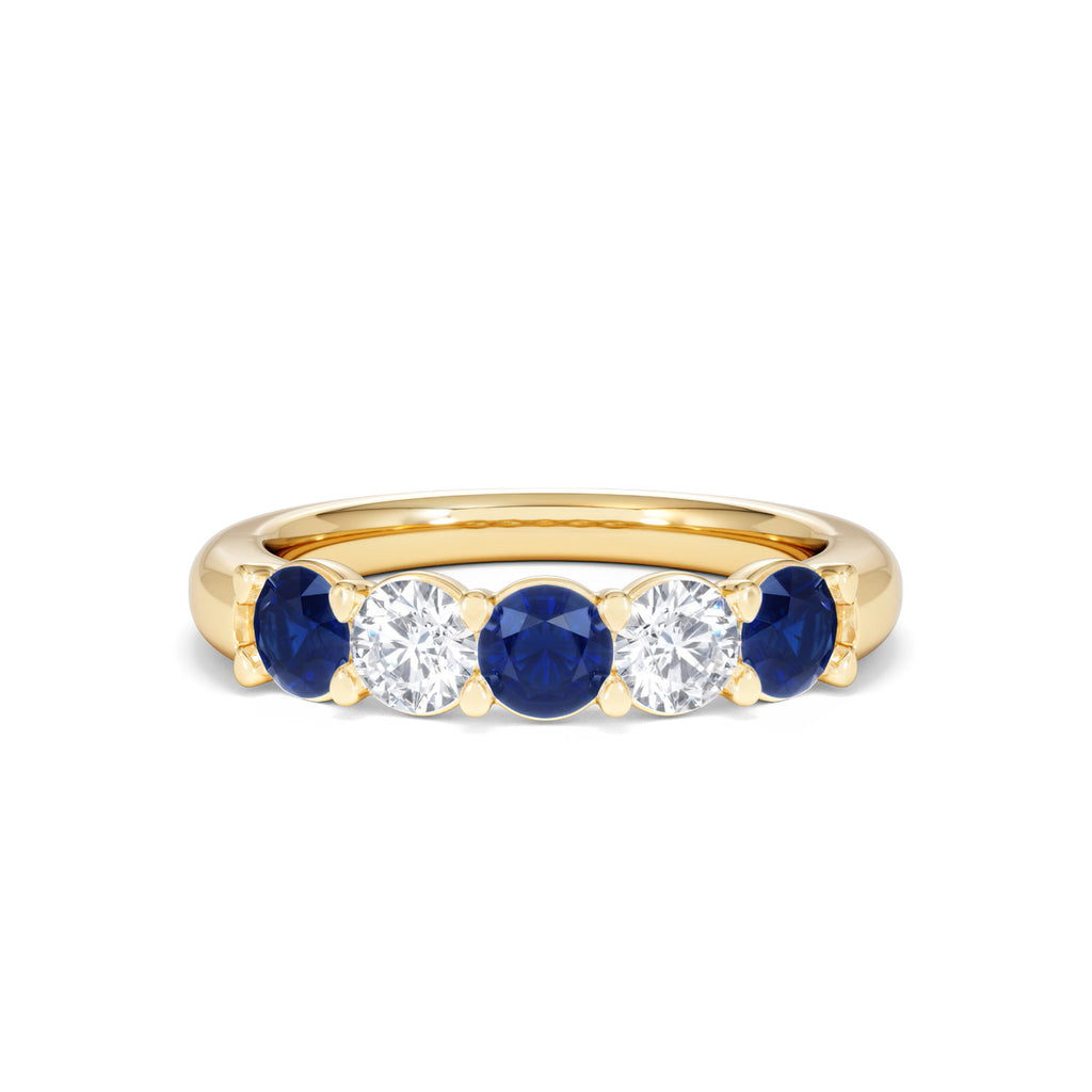 Solene 0.75ct Round Cut Lab Sapphire and Lab Diamond Half Eternity Ring in 18K Yellow Gold