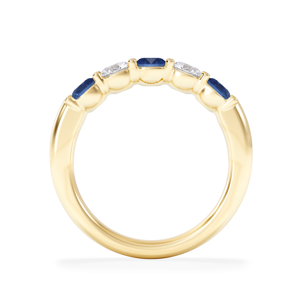 Solene 0.75ct Round Cut Lab Sapphire and Lab Diamond Half Eternity Ring in 18K Yellow Gold