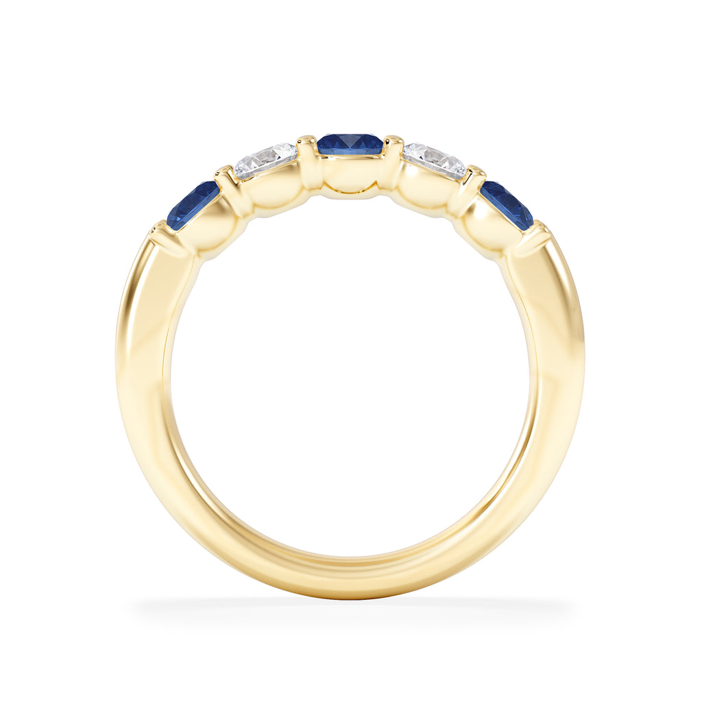 Solene 0.75ct Round Cut Lab Sapphire and Lab Diamond Half Eternity Ring in 18K Yellow Gold