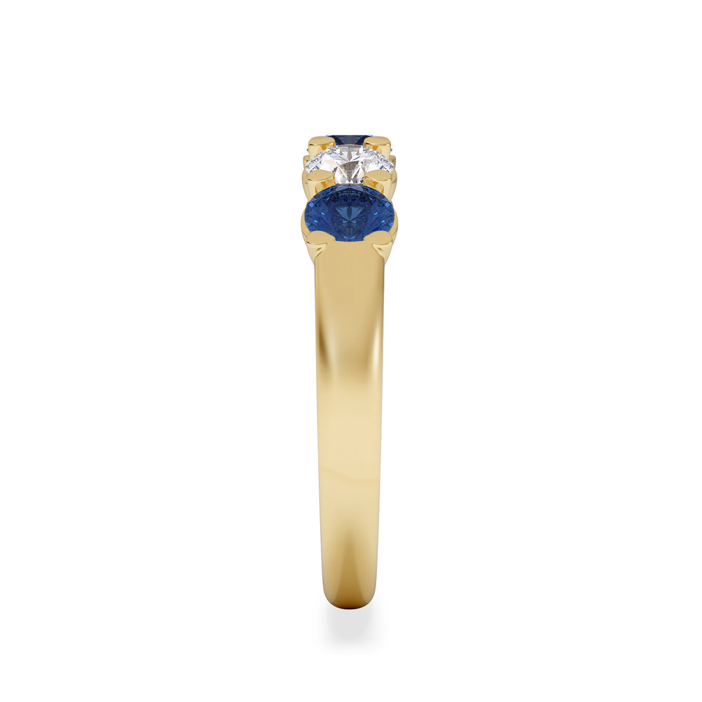 Solene 0.75ct Round Cut Lab Sapphire and Lab Diamond Half Eternity Ring in 18K Yellow Gold