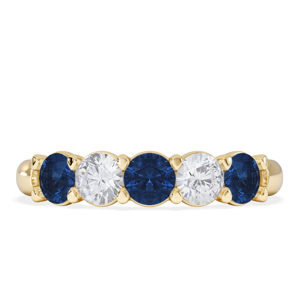 Solene 0.75ct Round Cut Lab Sapphire and Lab Diamond Half Eternity Ring in 18K Yellow Gold