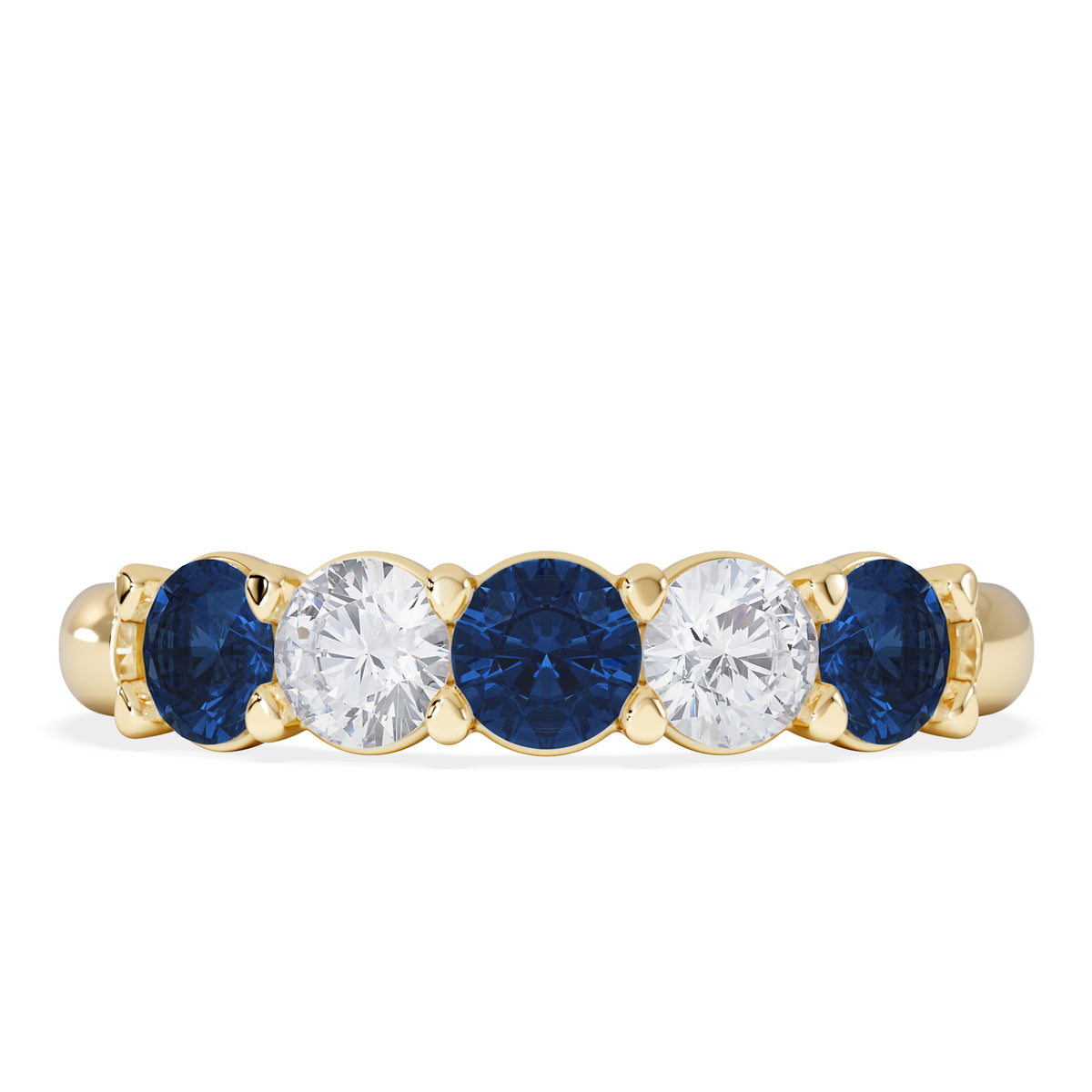 Solene 0.75ct Round Cut Lab Sapphire and Lab Diamond Half Eternity Ring in 18K Yellow Gold