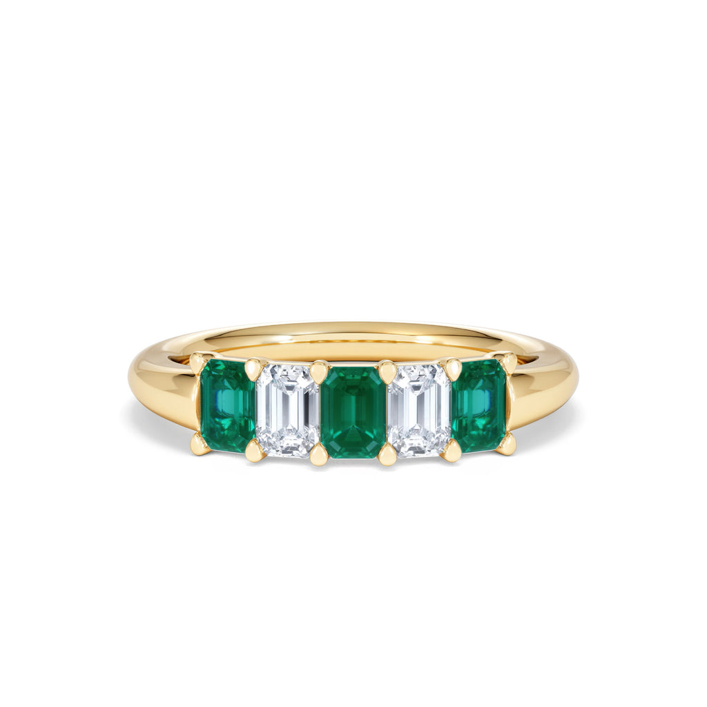 Solene 0.75ct Emerald Cut Lab Emerald and Lab Diamond Half Eternity Ring in 18K Yellow Gold