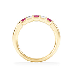 Solene 0.75ct Emerald Cut Lab Ruby and Lab Diamond Half Eternity Ring in 18K Yellow Gold