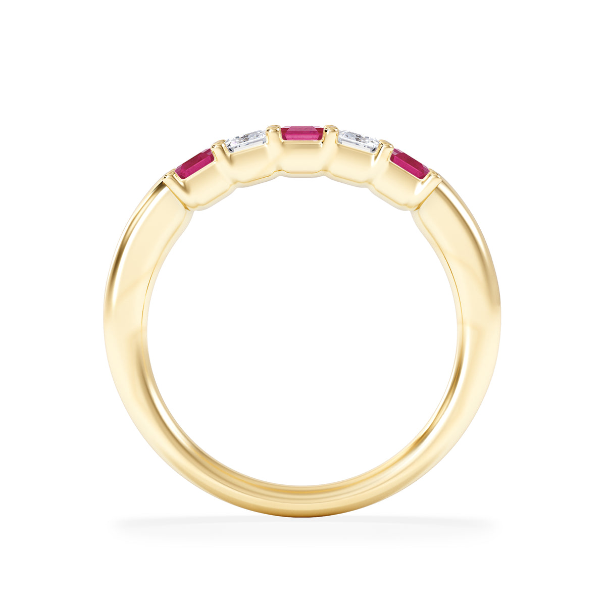 Solene 0.75ct Emerald Cut Lab Ruby and Lab Diamond Half Eternity Ring in 18K Yellow Gold