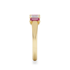 Solene 0.75ct Emerald Cut Lab Ruby and Lab Diamond Half Eternity Ring in 18K Yellow Gold