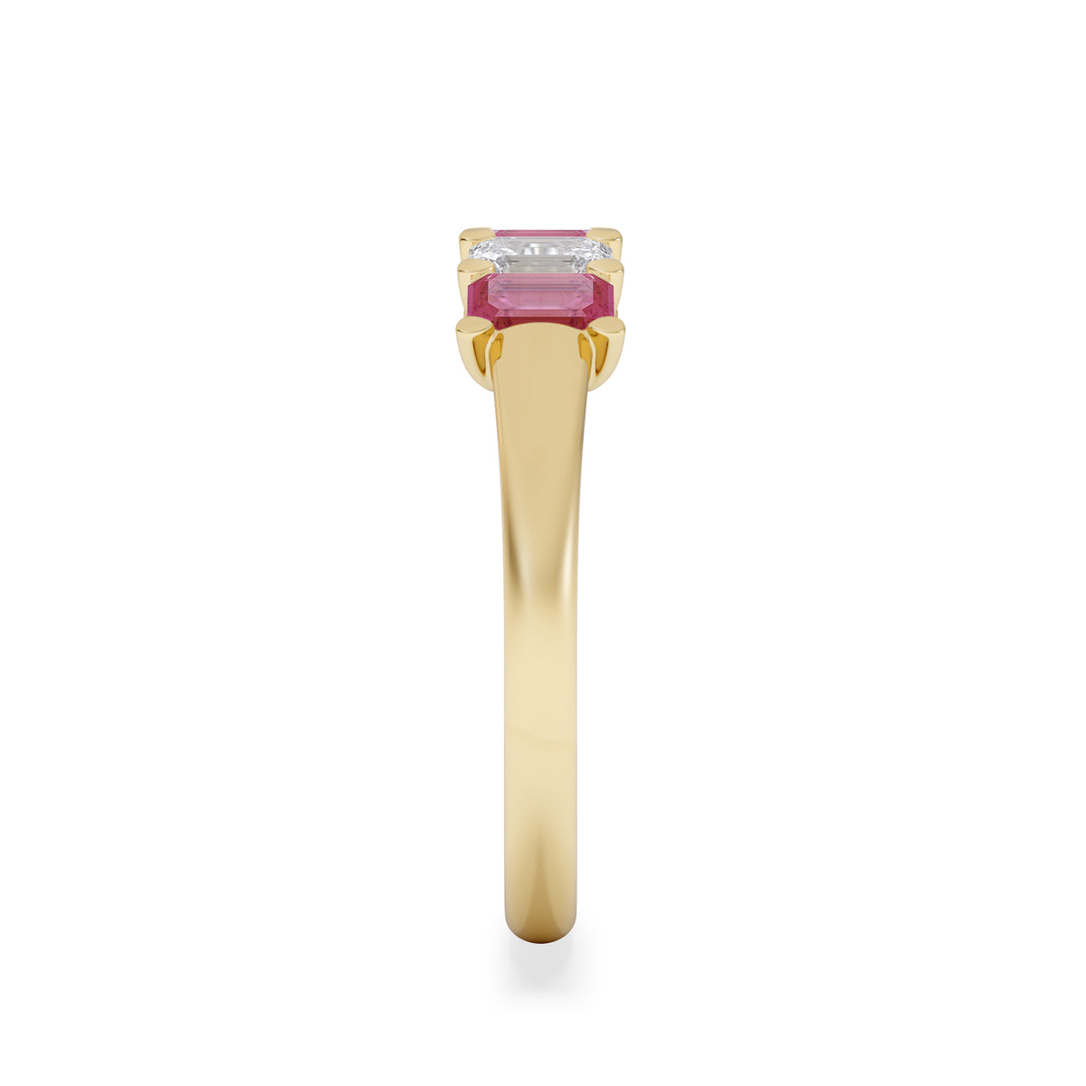 Solene 0.75ct Emerald Cut Lab Ruby and Lab Diamond Half Eternity Ring in 18K Yellow Gold