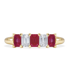 Solene 0.75ct Emerald Cut Lab Ruby and Lab Diamond Half Eternity Ring in 18K Yellow Gold