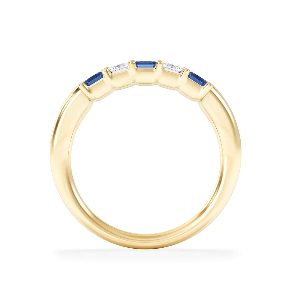 Solene 0.75ct Emerald Cut Lab Sapphire and Lab Diamond Half Band Eternity Ring in 18K Yellow Gold