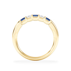 Solene 0.75ct Emerald Cut Lab Sapphire and Lab Diamond Half Band Eternity Ring in 18K Yellow Gold