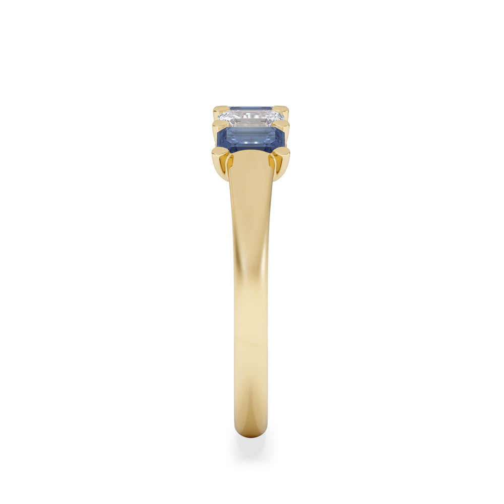 Solene 0.75ct Emerald Cut Lab Sapphire and Lab Diamond Half Band Eternity Ring in 18K Yellow Gold