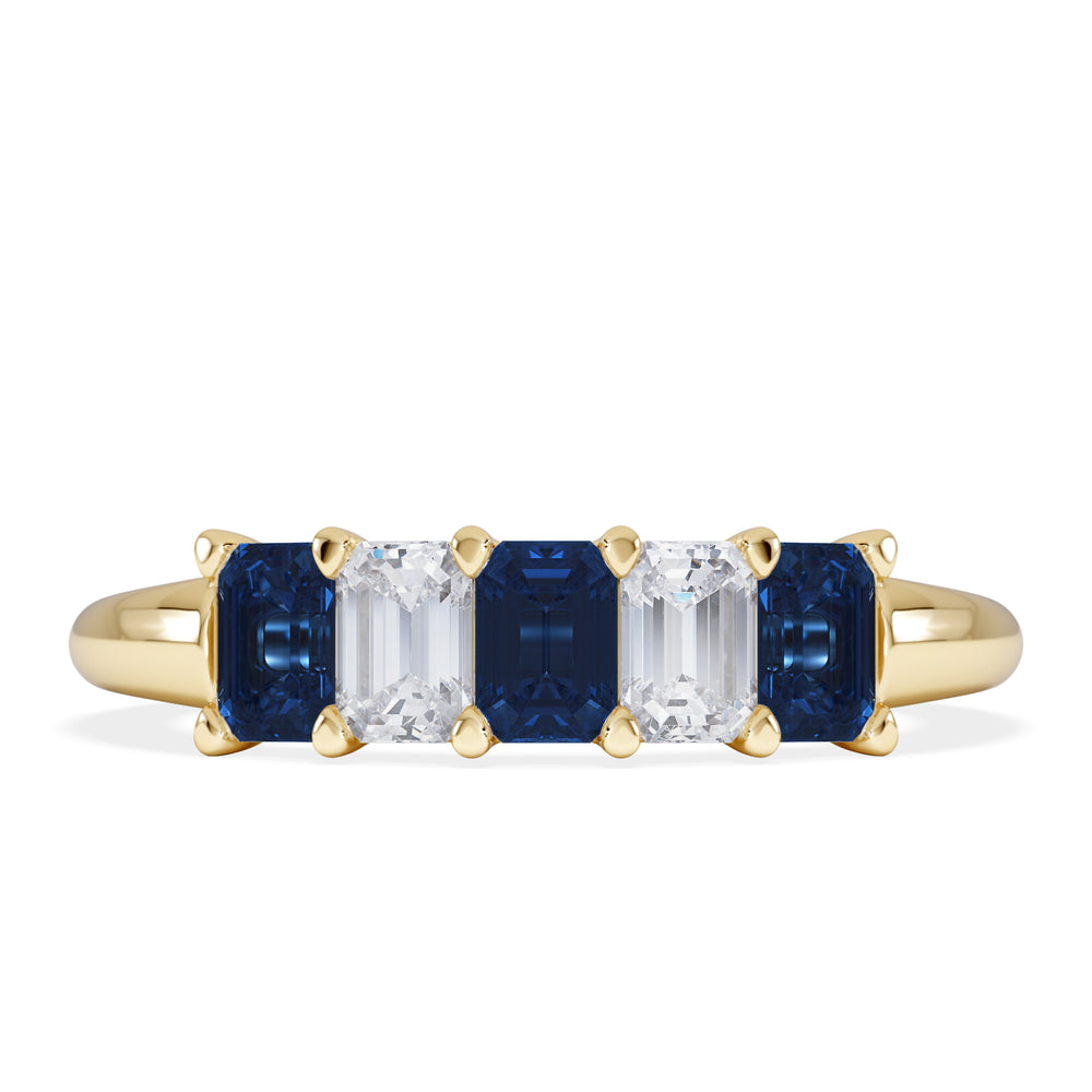 Solene 0.75ct Emerald Cut Lab Sapphire and Lab Diamond Half Band Eternity Ring in 18K Yellow Gold