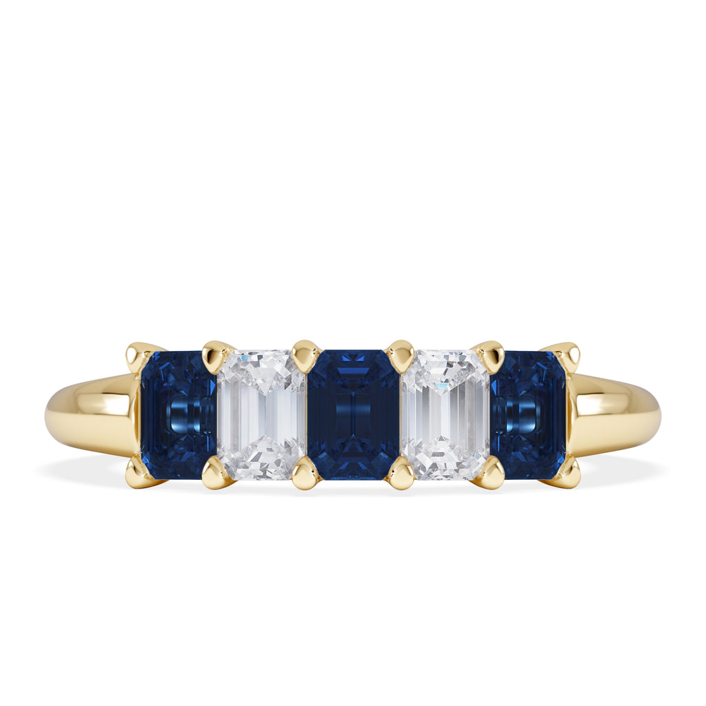 Solene 0.75ct Emerald Cut Lab Sapphire and Lab Diamond Half Band Eternity Ring in 18K Yellow Gold