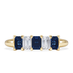 Solene 0.75ct Emerald Cut Lab Sapphire and Lab Diamond Half Band Eternity Ring in 18K Yellow Gold