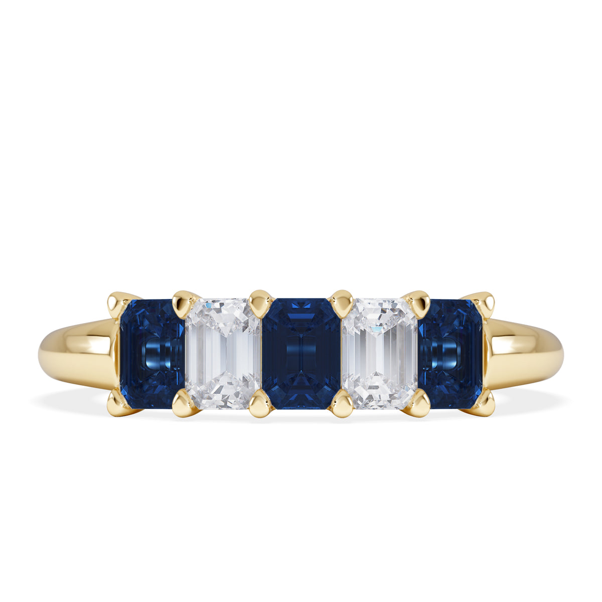 Solene 0.75ct Emerald Cut Lab Sapphire and Lab Diamond Half Band Eternity Ring in 18K Yellow Gold
