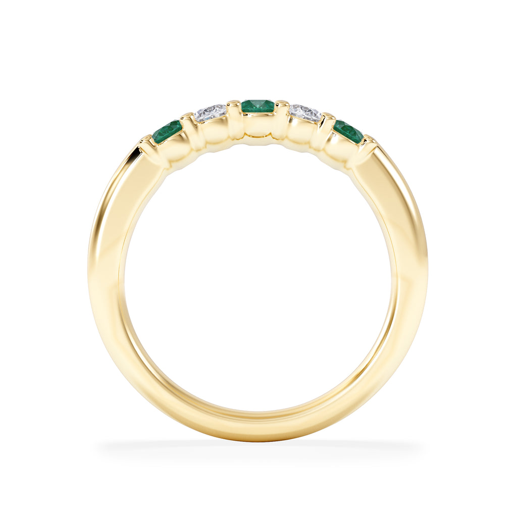 Solene 0.75ct Oval Cut Lab Emerald and Lab Diamond Half Band Eternity Ring in 18K Yellow Gold