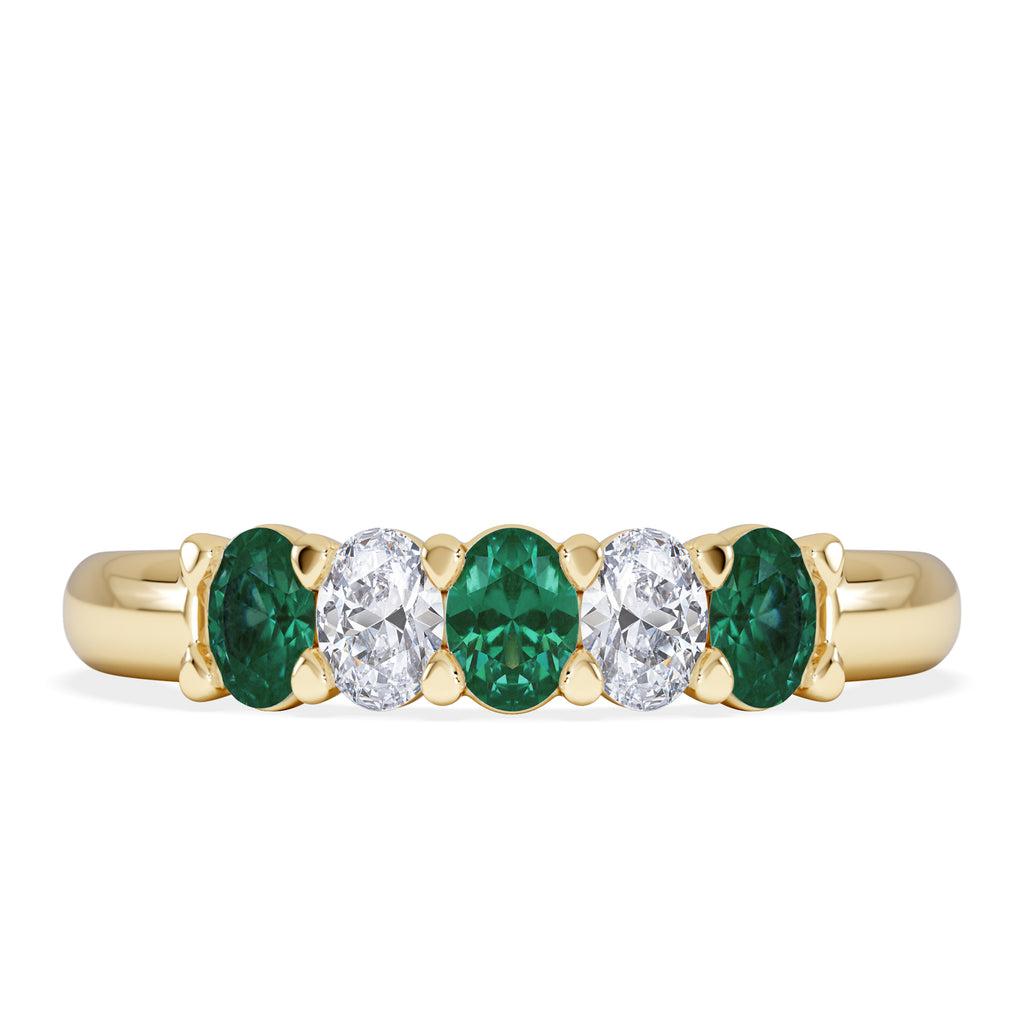 Solene 0.75ct Oval Cut Lab Emerald and Lab Diamond Half Band Eternity Ring in 18K Yellow Gold