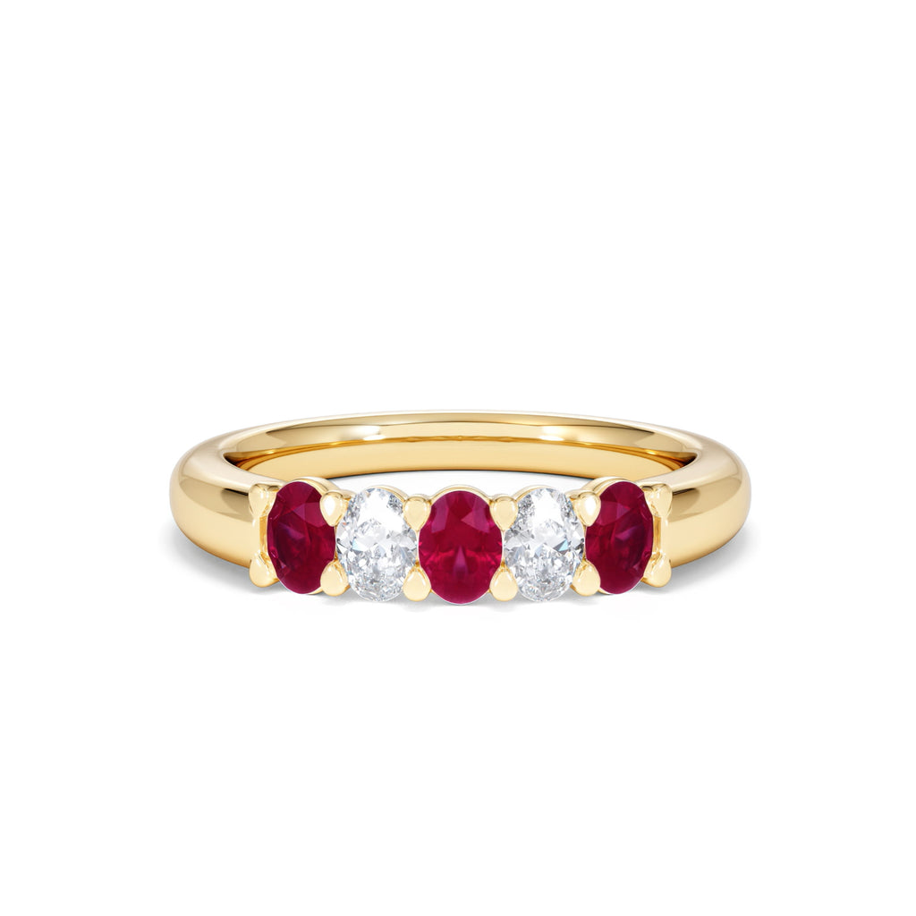 Solene 0.75ct Oval Cut Lab Ruby and Lab Diamond Half Band Eternity Ring in 18K Yellow Gold