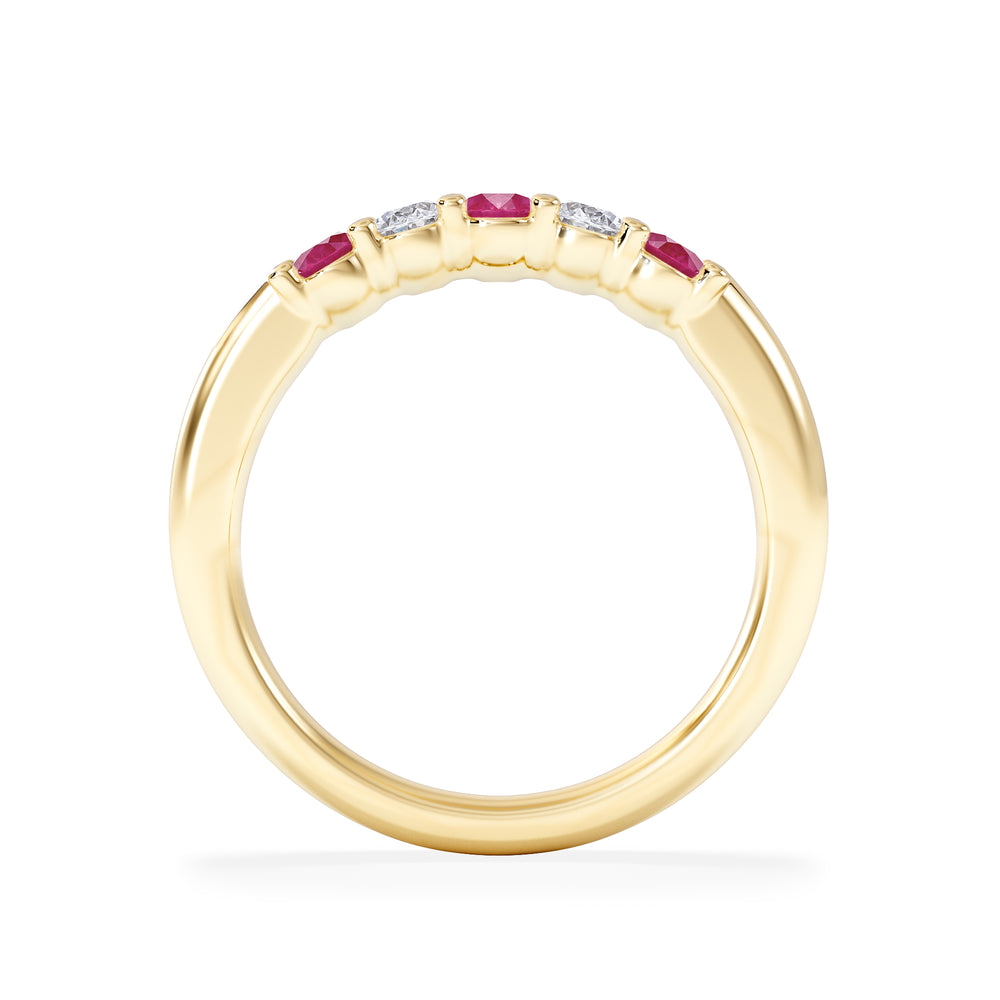 Solene 0.75ct Oval Cut Lab Ruby and Lab Diamond Half Band Eternity Ring in 18K Yellow Gold