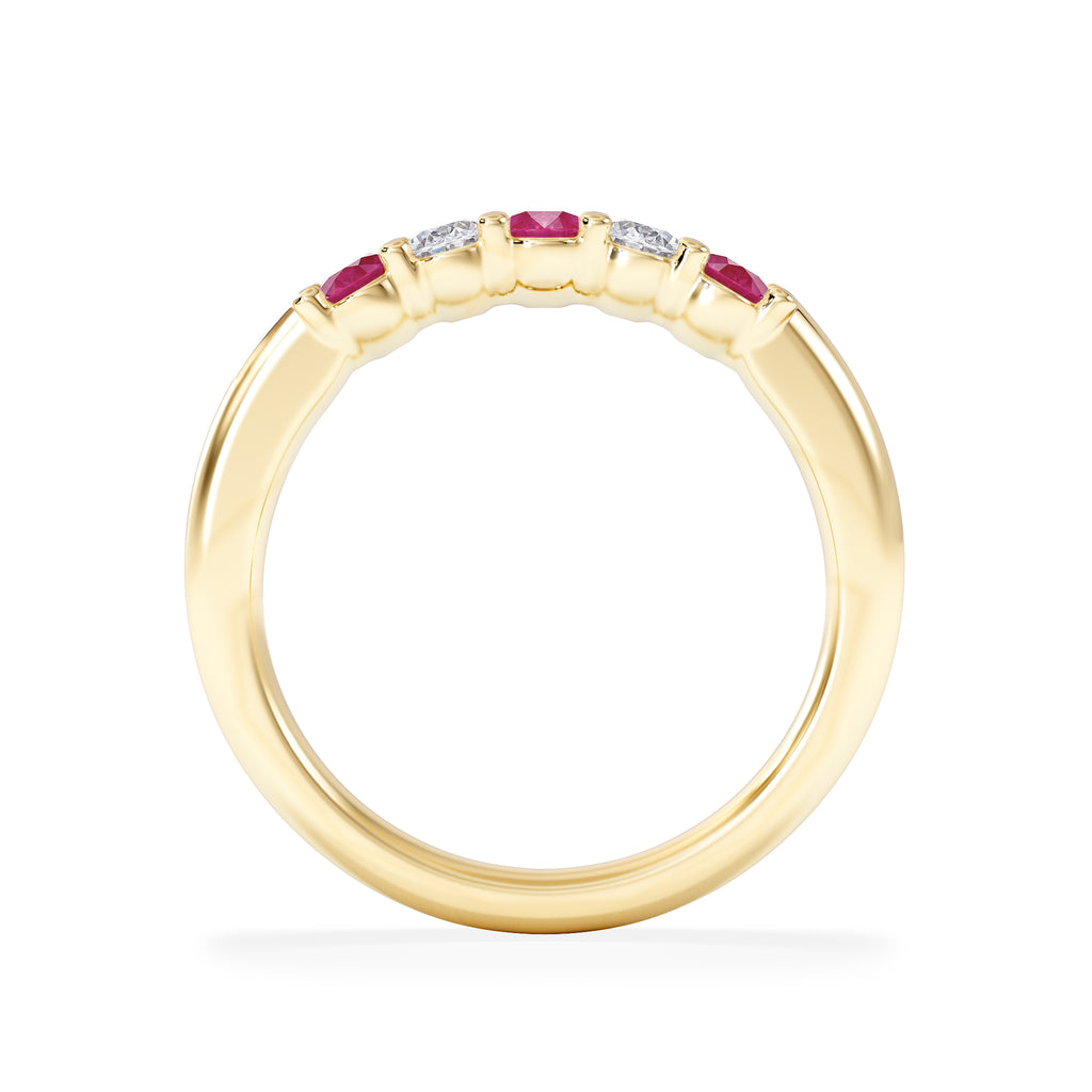 Solene 0.75ct Oval Cut Lab Ruby and Lab Diamond Half Band Eternity Ring in 18K Yellow Gold