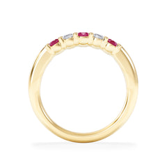 Solene 0.75ct Oval Cut Lab Ruby and Lab Diamond Half Band Eternity Ring in 18K Yellow Gold