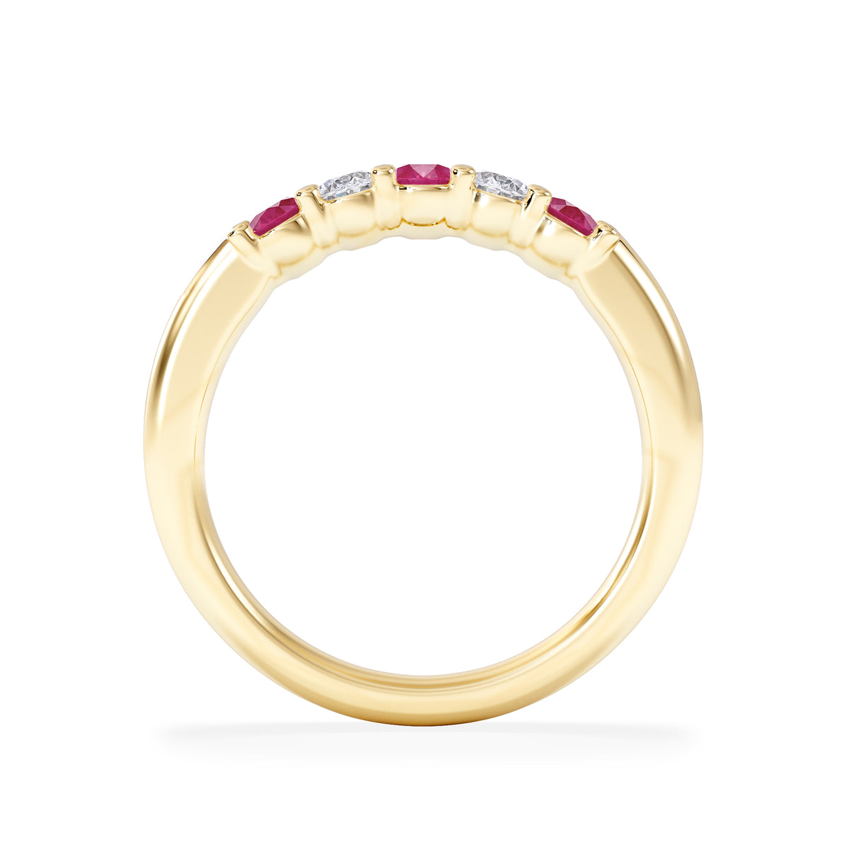 Solene 0.75ct Oval Cut Lab Ruby and Lab Diamond Half Band Eternity Ring in 18K Yellow Gold