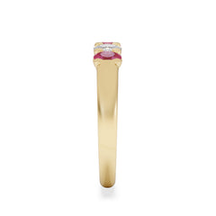 Solene 0.75ct Oval Cut Lab Ruby and Lab Diamond Half Band Eternity Ring in 18K Yellow Gold