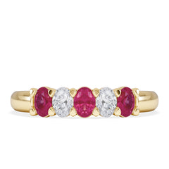 Solene 0.75ct Oval Cut Lab Ruby and Lab Diamond Half Band Eternity Ring in 18K Yellow Gold