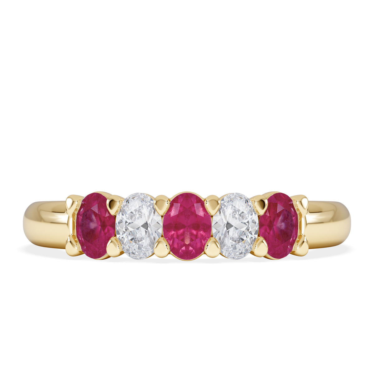 Solene 0.75ct Oval Cut Lab Ruby and Lab Diamond Half Band Eternity Ring in 18K Yellow Gold