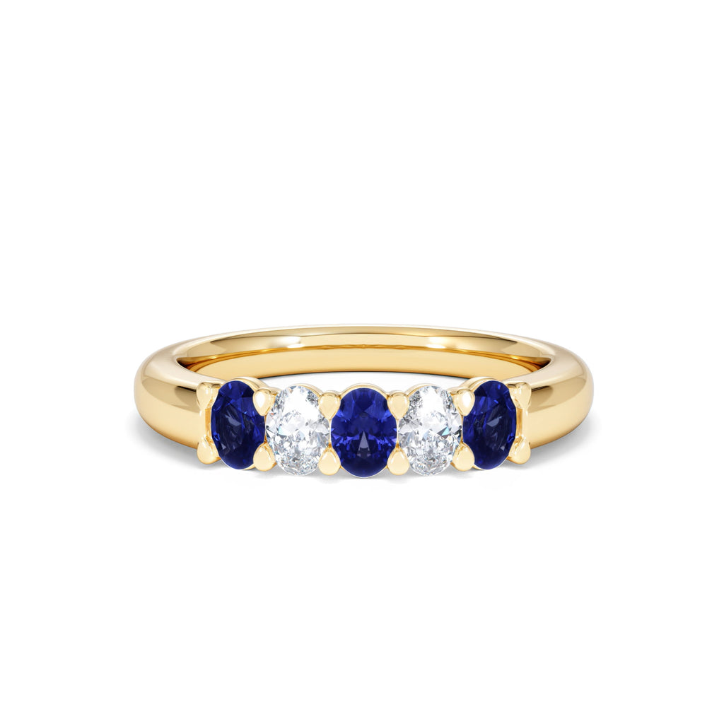 Solene 0.75ct Oval Cut Lab Sapphire and Lab Diamond Half Band Eternity Ring in 18k Yellow Gold