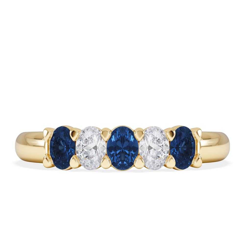 Solene 0.75ct Oval Cut Lab Sapphire and Lab Diamond Half Band Eternity Ring in 18k Yellow Gold