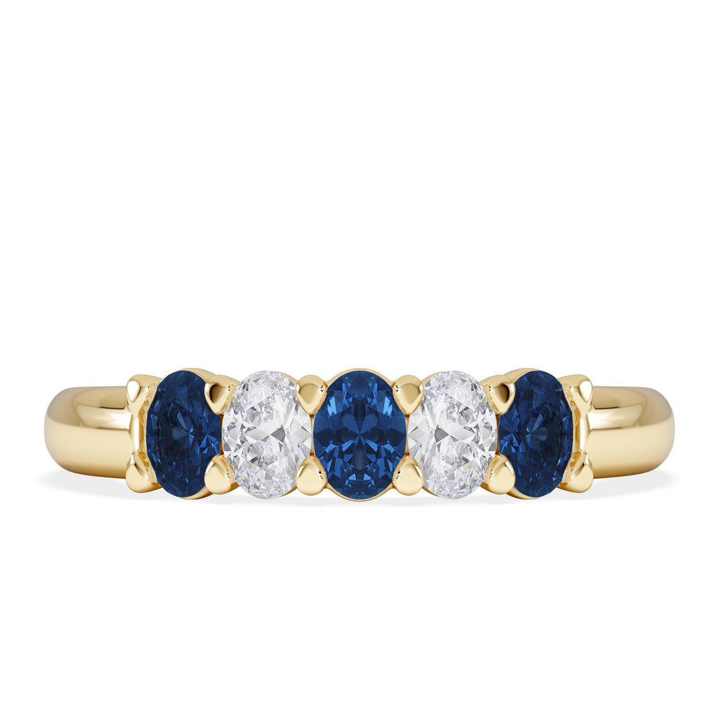 Solene 0.75ct Oval Cut Lab Sapphire and Lab Diamond Half Band Eternity Ring in 18k Yellow Gold