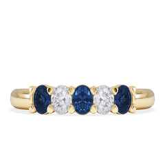 Solene 0.75ct Oval Cut Lab Sapphire and Lab Diamond Half Band Eternity Ring in 18k Yellow Gold