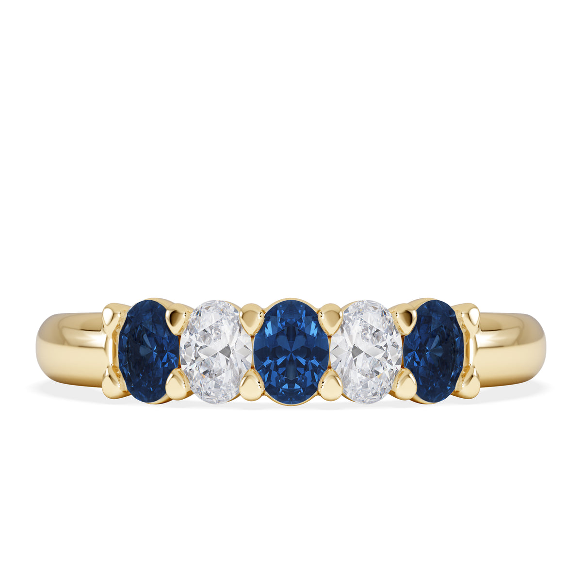 Solene 0.75ct Oval Cut Lab Sapphire and Lab Diamond Half Band Eternity Ring in 18k Yellow Gold