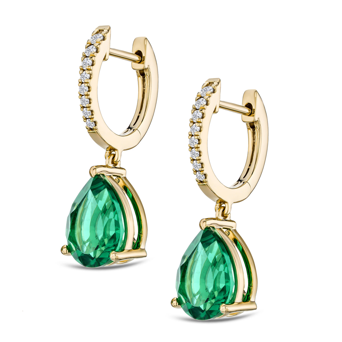 Astra 4.60ct Lab Emerald and Diamond Drop Pear Cut Earrings in 18K Gold Vermeil