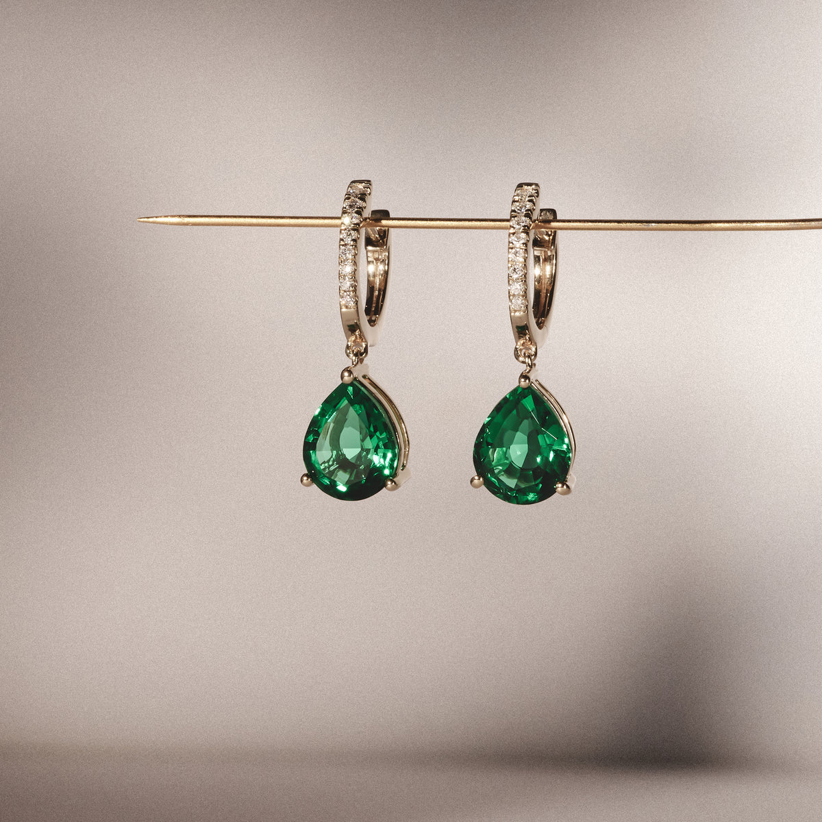 Astra 4.60ct Lab Emerald and Diamond Drop Pear Cut Earrings in 18K Gold Vermeil