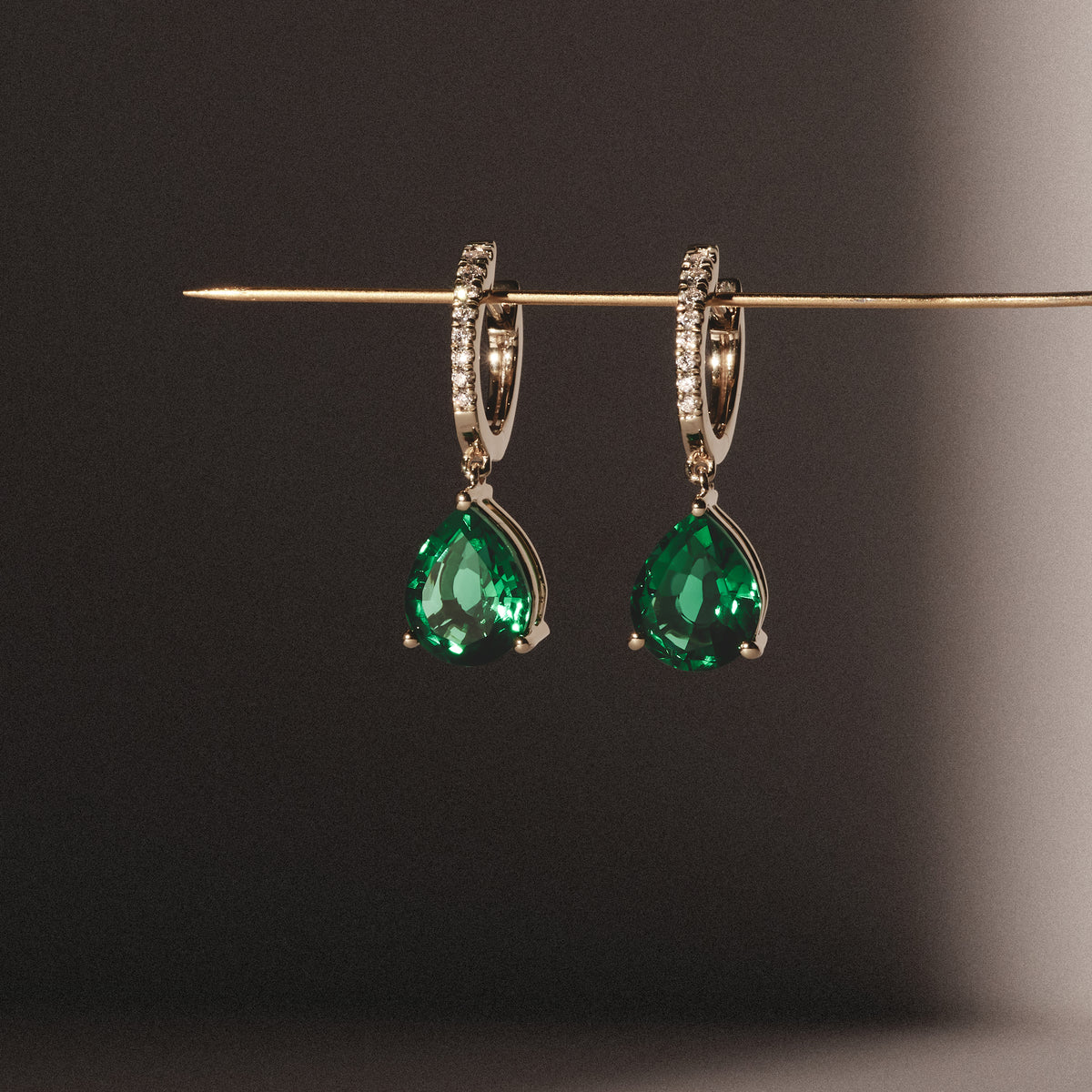 Astra 4.60ct Lab Emerald and Diamond Drop Pear Cut Earrings in 18K Gold Vermeil