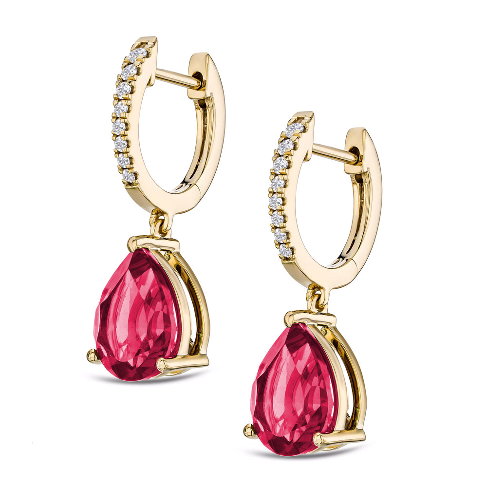 Astra 6.80ct Lab Ruby and Diamond Drop Pear Cut Earrings in 18K Gold Vermeil