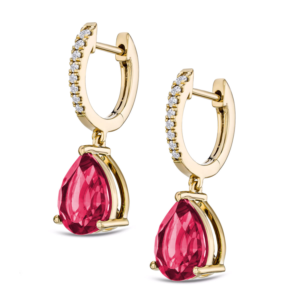Astra Ruby Astra 6.80ct Lab Ruby and Diamond Drop Pear Cut Earrings in 18K Gold V ...