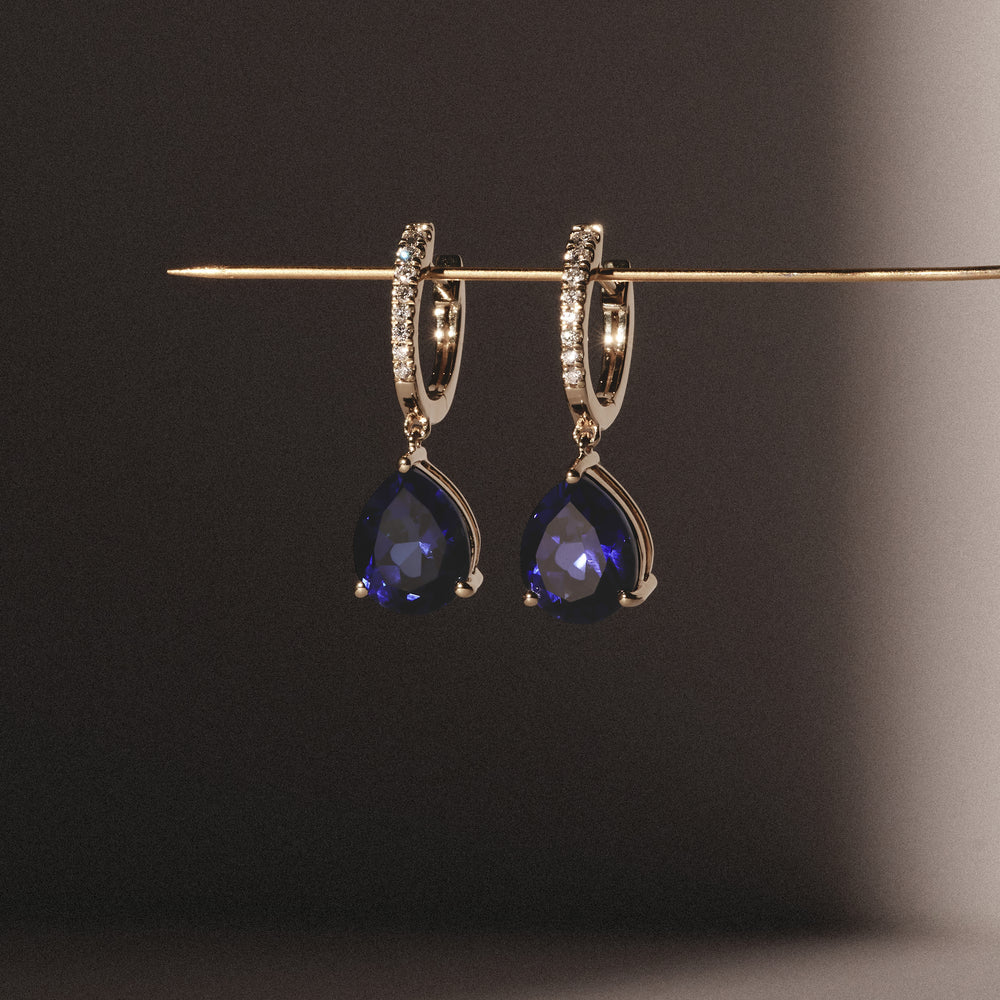 Astra 6.50ct Lab Sapphire and Diamond Drop Pear Cut Earrings in 18K Gold Vermeil