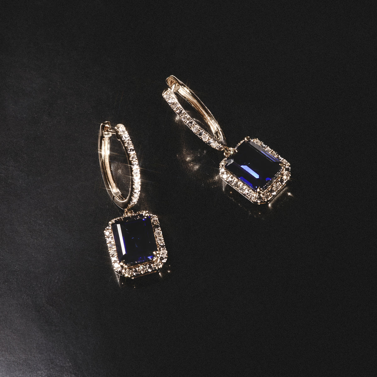 Astra 4.00ct Lab Sapphire and Diamond Drop Halo Octagon Cut Earrings in 18K Gold Vermeil