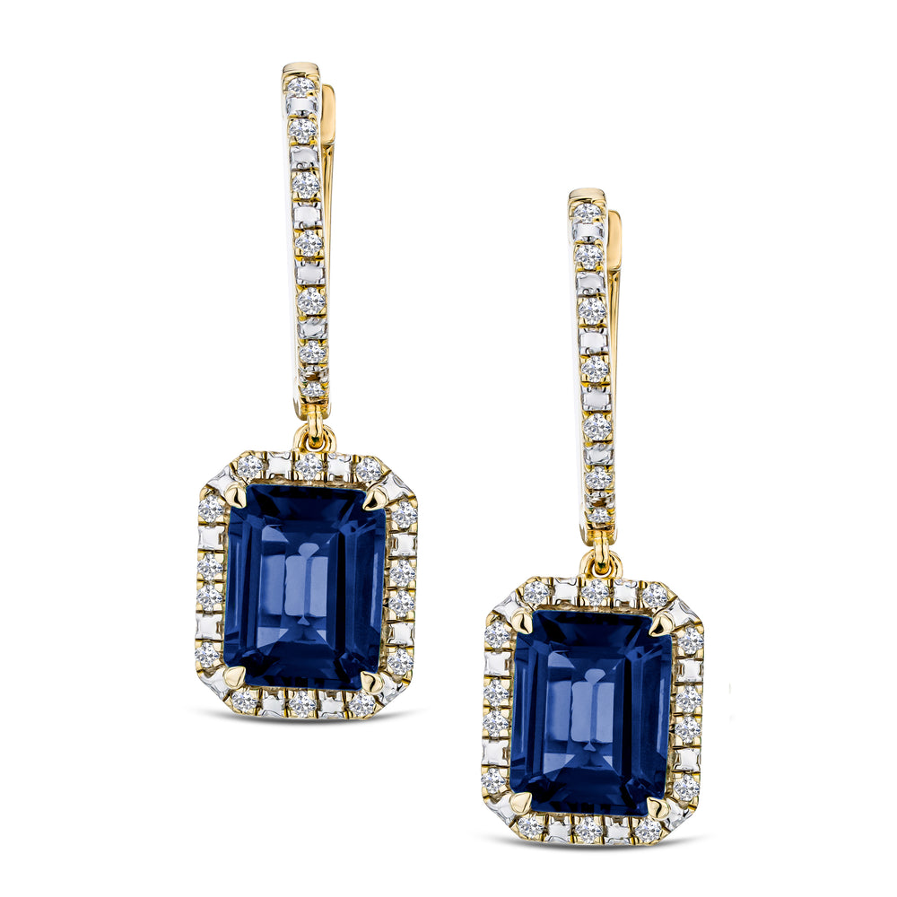Astra 4.00ct Lab Sapphire and Diamond Drop Halo Octagon Cut Earrings in 18K Gold Vermeil