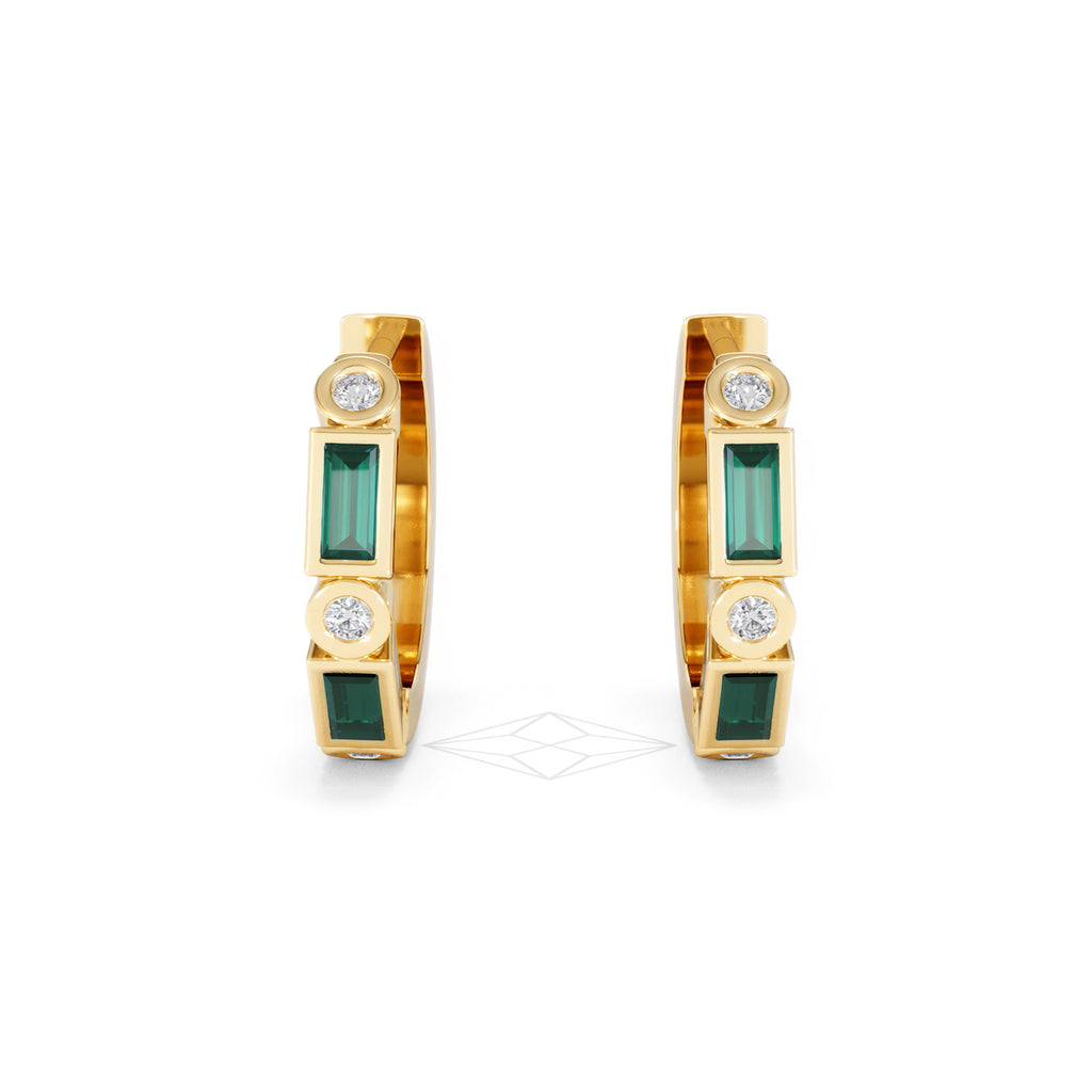 Forme 0.52ct Baguette Cut Lab Emerald  Huggie Earrings in 18K Gold Vermeil