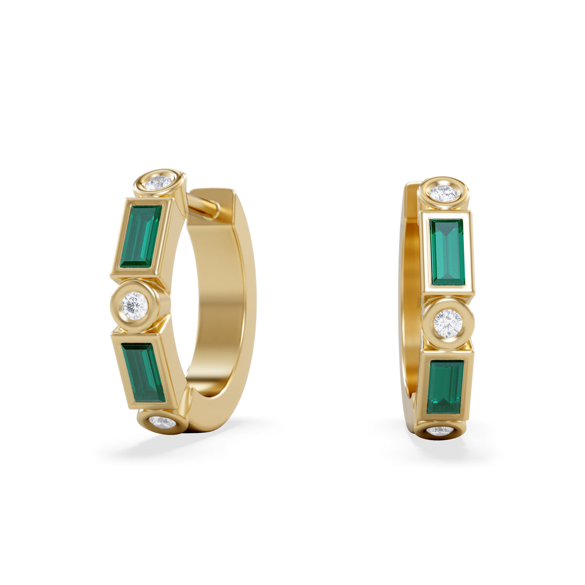 Forme 0.52ct Baguette Cut Lab Emerald  Huggie Earrings in 18K Gold Vermeil