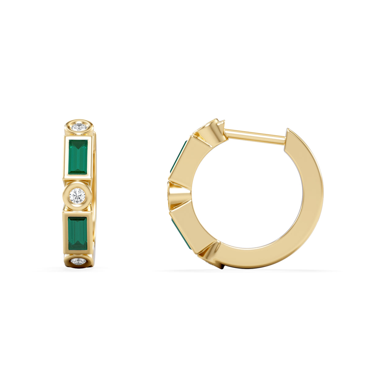 Forme 0.52ct Baguette Cut Lab Emerald  Huggie Earrings in 18K Gold Vermeil