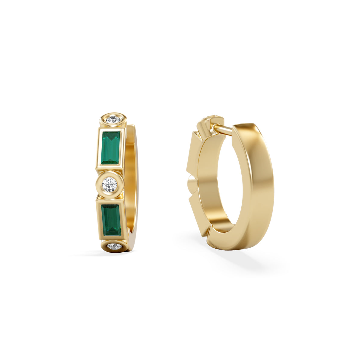 Forme 0.52ct Baguette Cut Lab Emerald  Huggie Earrings in 18K Gold Vermeil