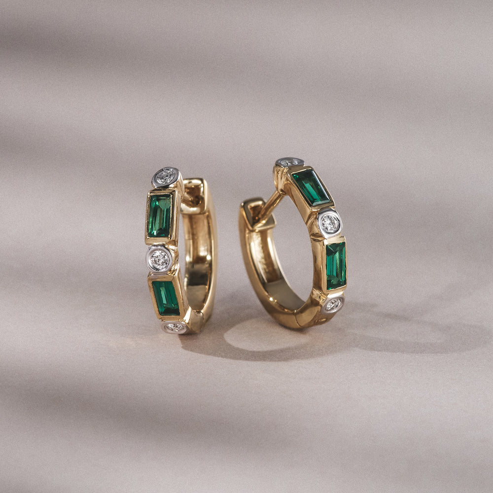 Forme 0.52ct Baguette Cut Lab Emerald  Huggie Earrings in 18K Gold Vermeil