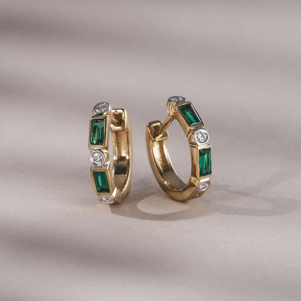 Forme 0.52ct Baguette Cut Lab Emerald  Huggie Earrings in 18K Gold Vermeil