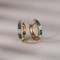 Forme 0.52ct Baguette Cut Lab Emerald  Huggie Earrings in 18K Gold Vermeil